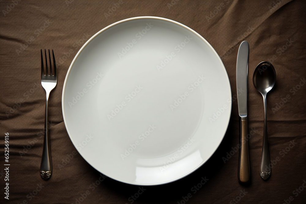 clean white plate, knife and fork on the table clean white plate, knife and fork on the table
