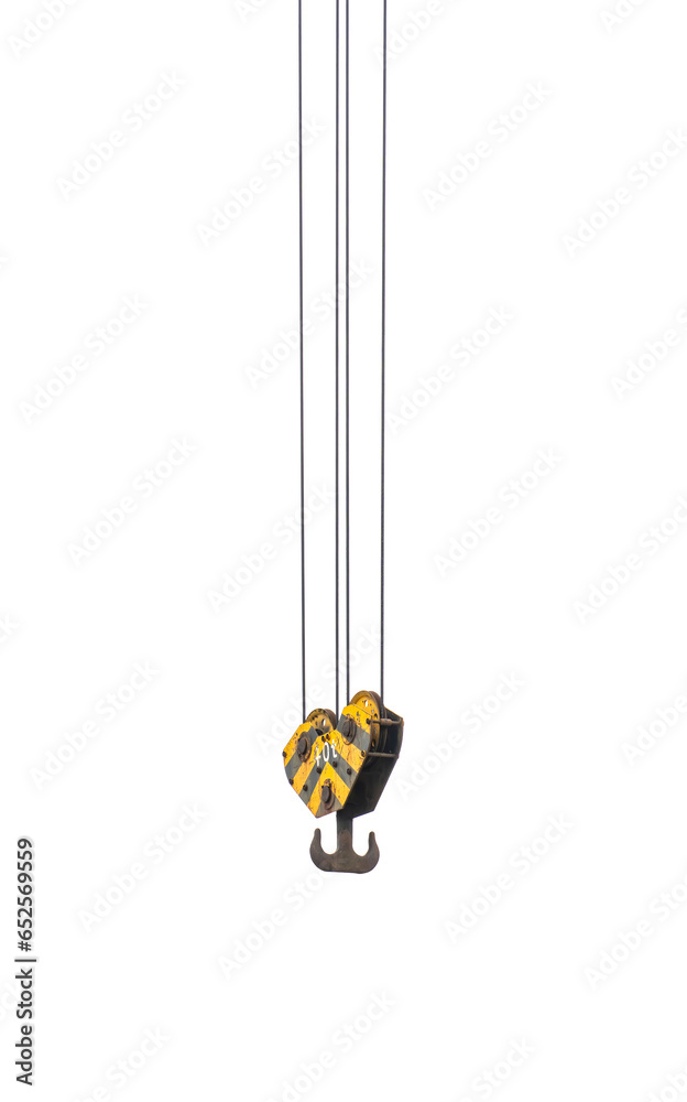 Fototapeta premium crane steel hook with cable isolated on white,Industrial equipment or tools.