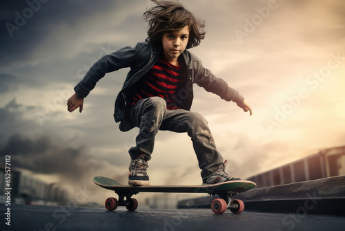 a boy playing skateboard