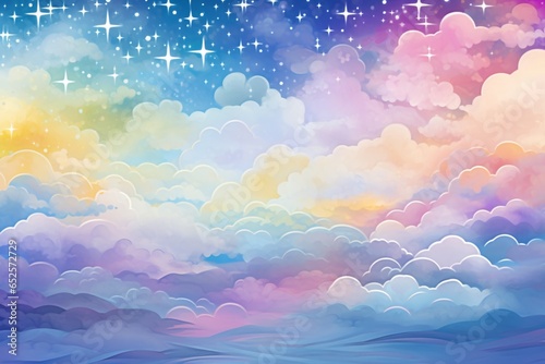 watercolour illustration with rainbow pastel with abstract background