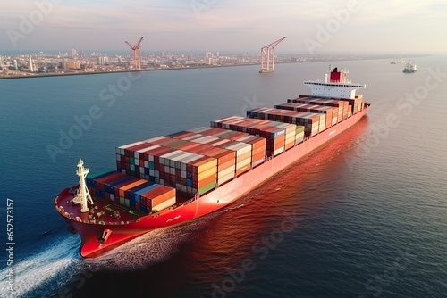 Cargo ship in the sea. Logistic concept. Generative AI