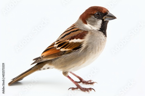 Captivating Sparrow Portrait: Charming Bird Against a White Background