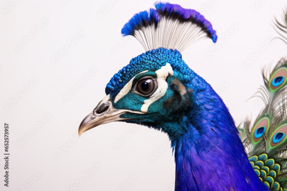 Captivating Peacock Portrait: Striking Bird Against a White Background Captivating Peacock Portrait: Striking Bird Against a White Background