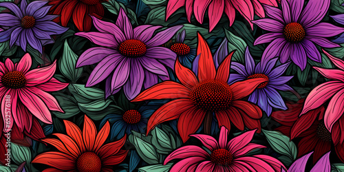 pattern salvia and coneflower negative colors photo
