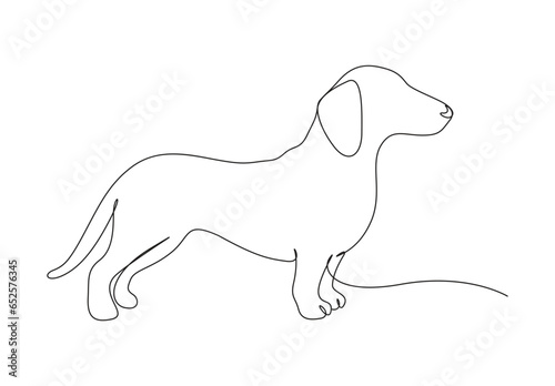 Dachshund dog continuous one line art vector illustration. Isolated on white background. Stock illustration. Pro vector.