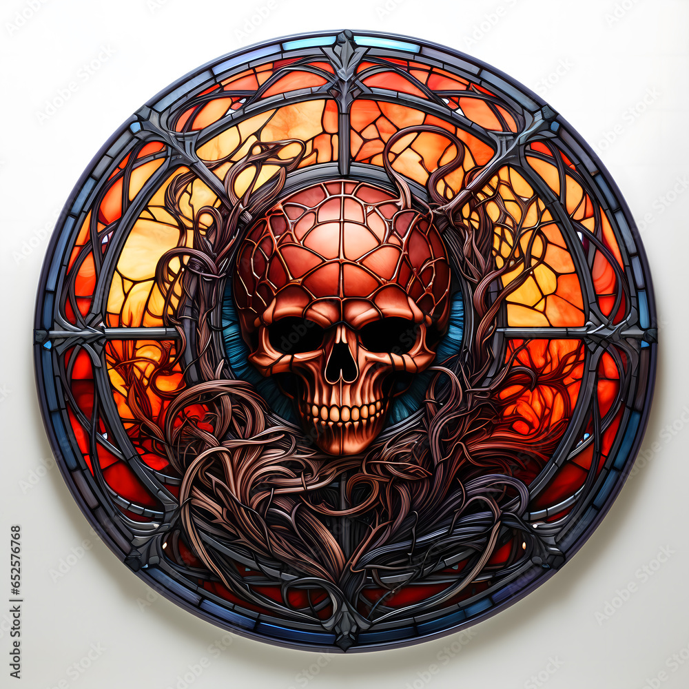 stained glass circular halloween, white background, scary spooky halloween season, monster skull and crossbones halloween witch with pumpkin, halloween and October background stained glass circular halloween, white background, scary spooky halloween season, monster skull and crossbones halloween witch with pumpkin, halloween and October background