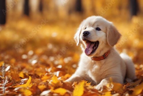 golden retriever puppy in autumn park photo