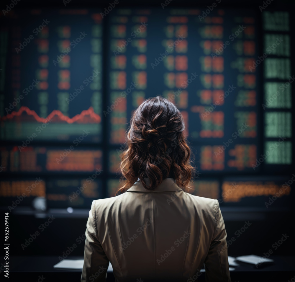 Trader woman is waching stock charts. Trader woman is waching stock charts.