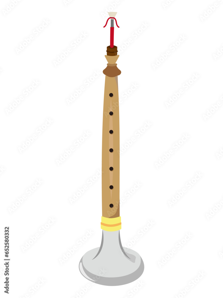 Fototapeta premium インドの楽器、笛のシャーナイの手書きイラスト