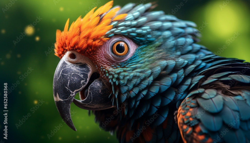 Obraz premium Vibrant macaw perching on branch, showcasing beauty in nature generated by AI