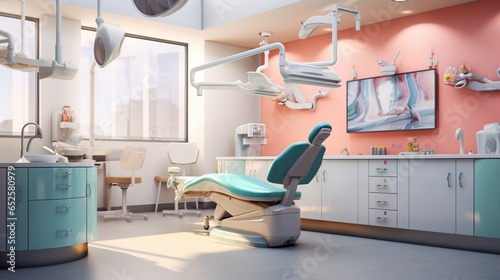 a modern dental clinic with state-of-the-art equipment, hygienists, and gentle dental care