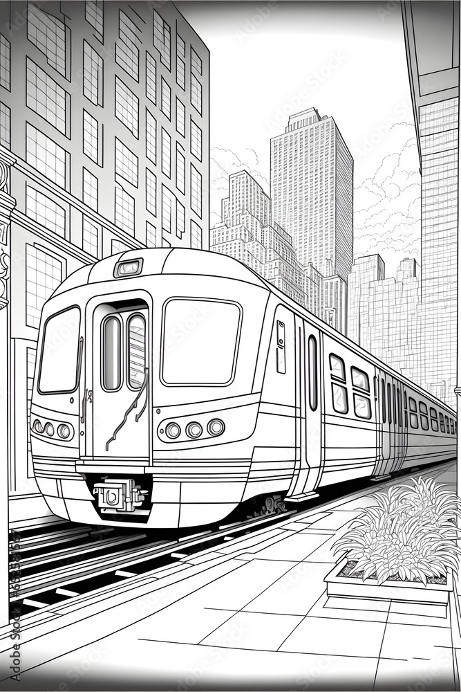 new CRH380A Monorail train New York subway station background full size Coloring page for ...