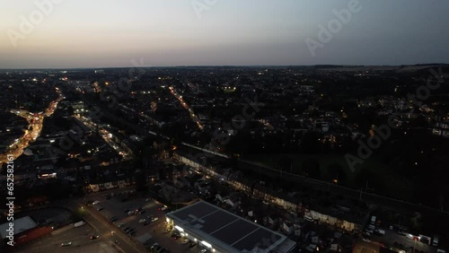 High Angle View of South East Downtown and Central Luton City and Commercial District After Sunset. The Image Was Captured With Drone's Camera on September 5th, 2023 photo