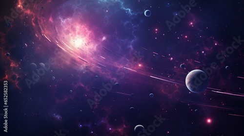 a space-themed abstract background featuring planets  stars  and cosmic dust