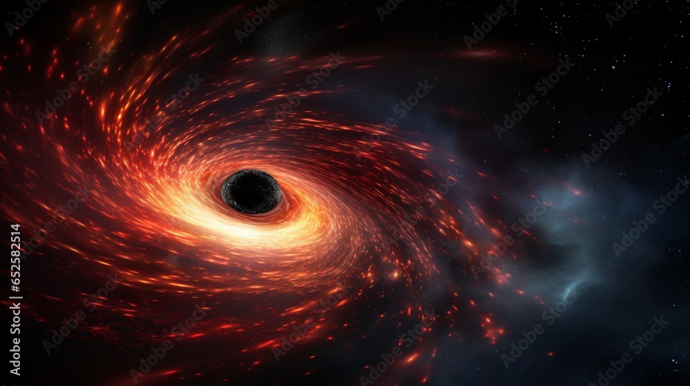 a space background highlighting the beauty of a cosmic black hole and its swirling accretion disk