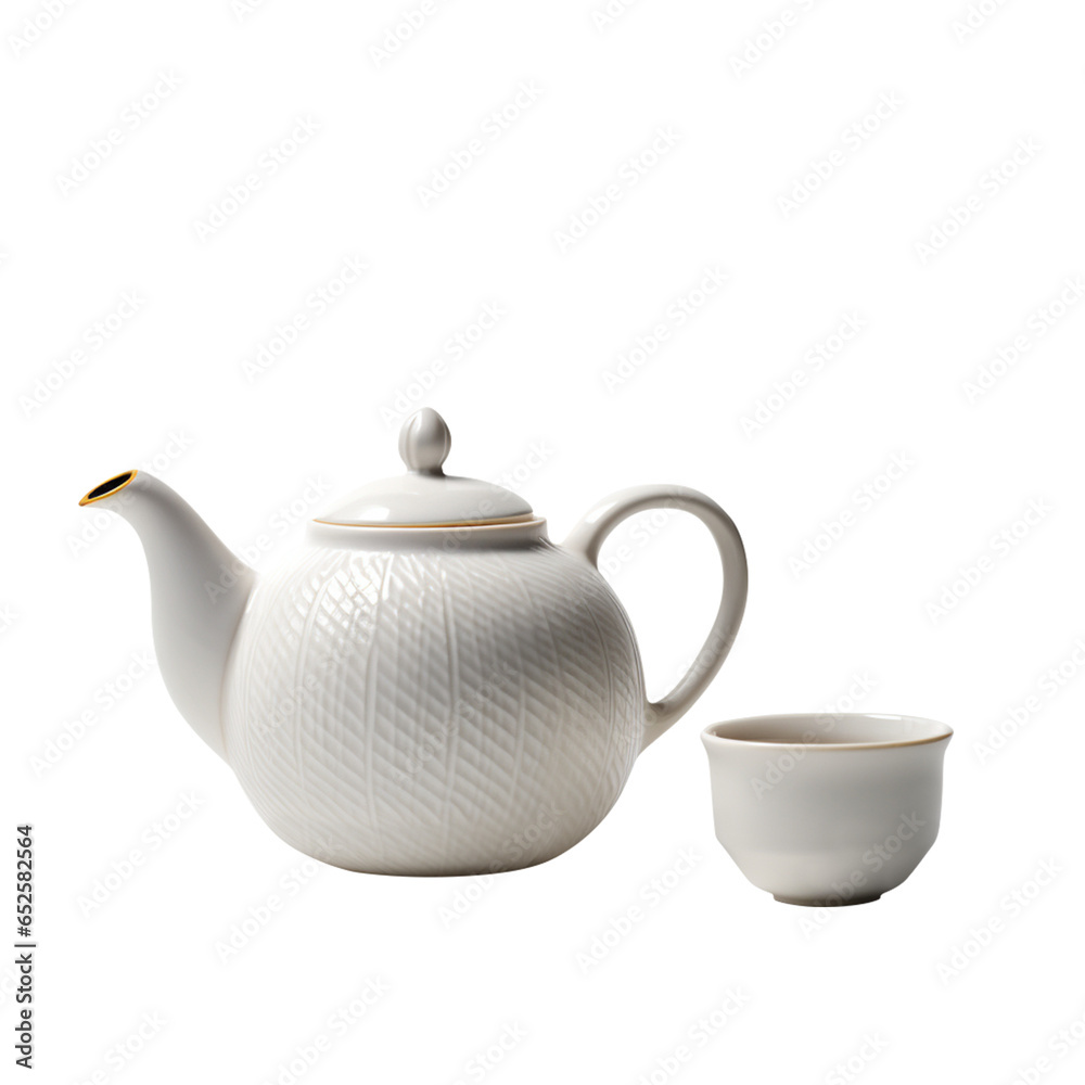 Decorative colorful Porcelain teapot and teacup, vintage teacup set isolated on transparent background, png file, antique,