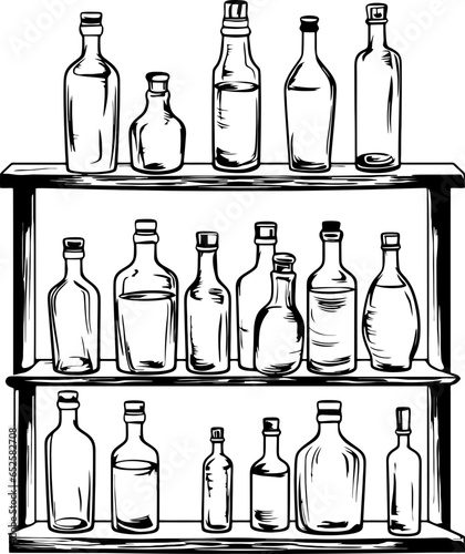 bottle drinks shelf sketch drawing