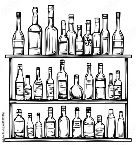 bottle drinks shelf sketch drawing