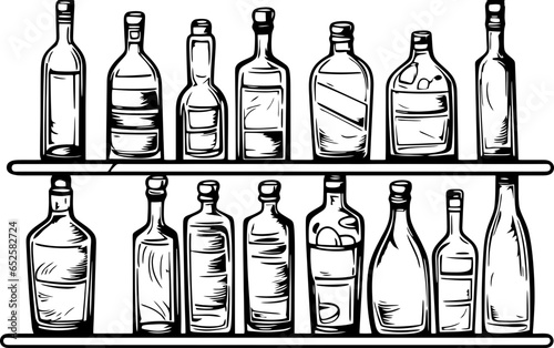 bottle drinks shelf sketch drawing
