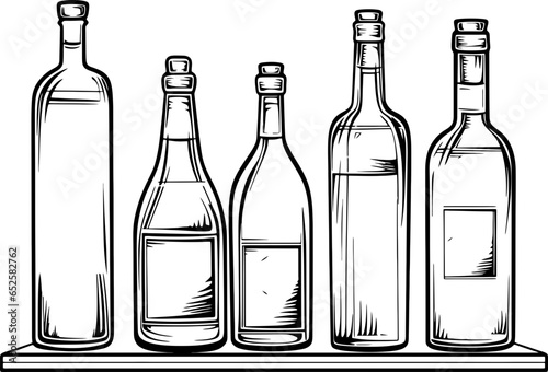 bottle drinks shelf sketch drawing