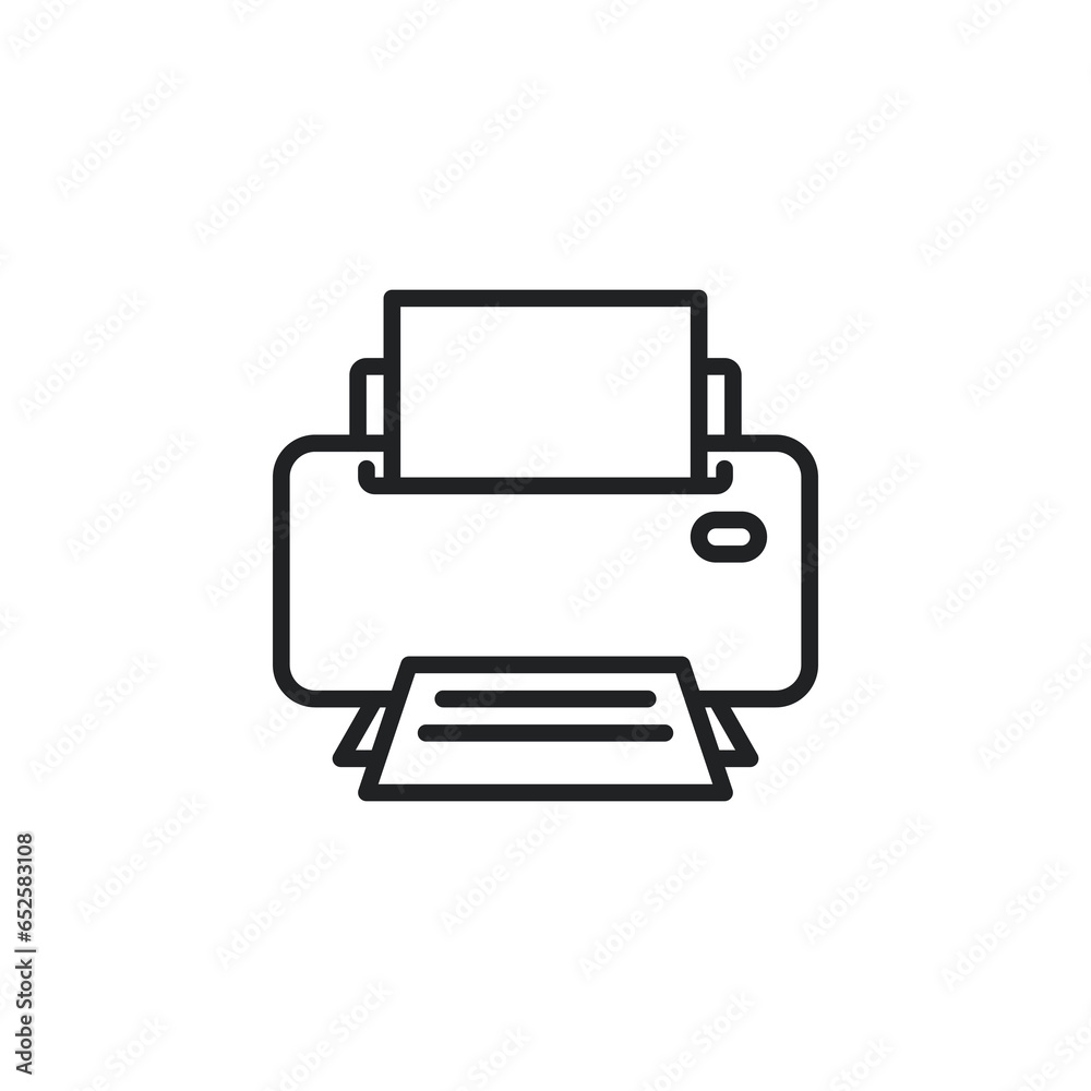 Printer outline icon. Vector illustration. Isolated icon is suitable for web, infographics, interfaces, and apps. Printer outline icon. Vector illustration. Isolated icon is suitable for web, infographics, interfaces, and apps.