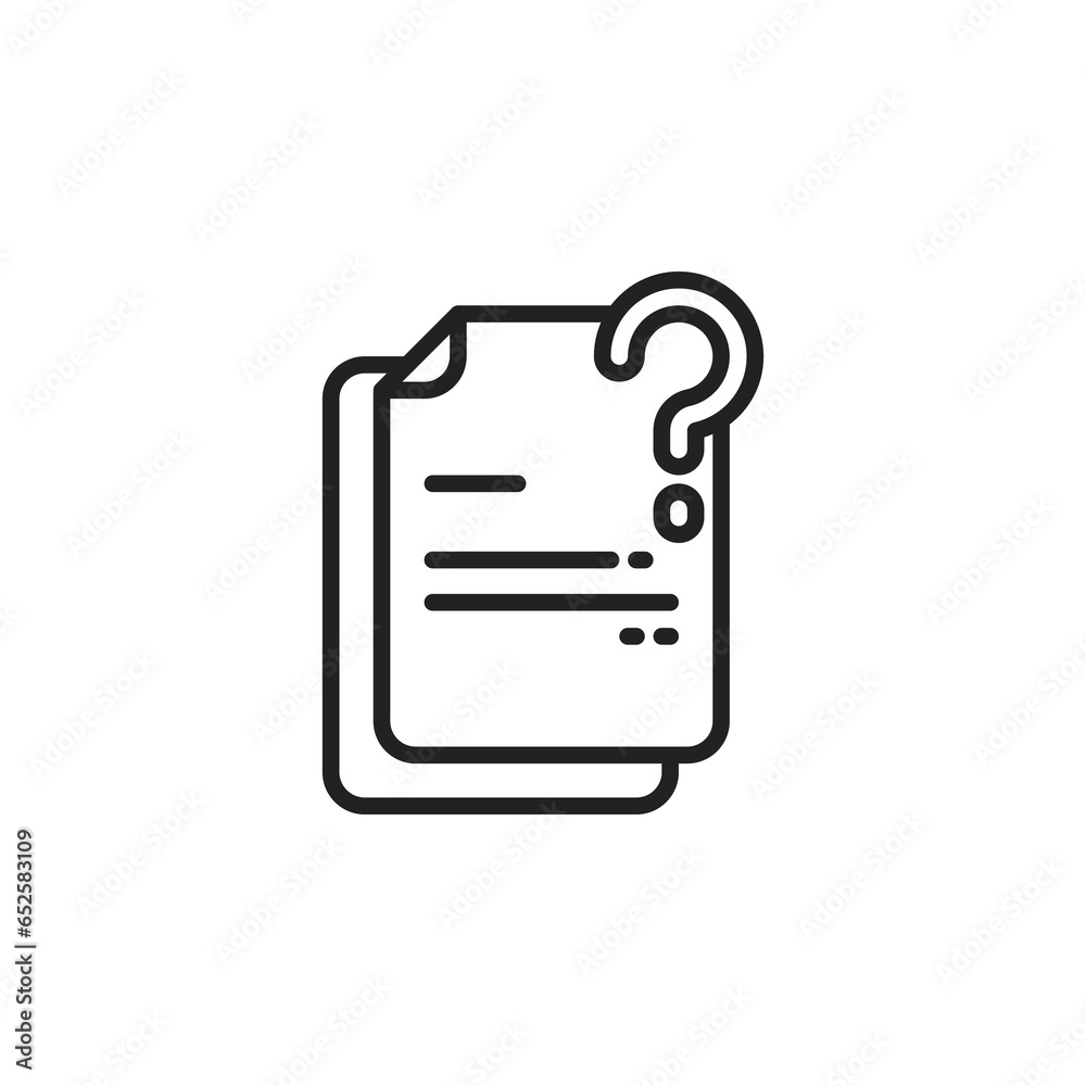 Paper with question mark, document, file outline icon. Vector