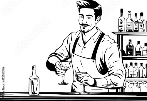 Bartender pose sketch drawing 