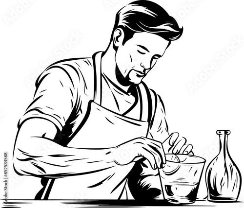 Bartender pose sketch drawing 