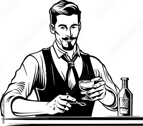 Bartender pose sketch drawing 