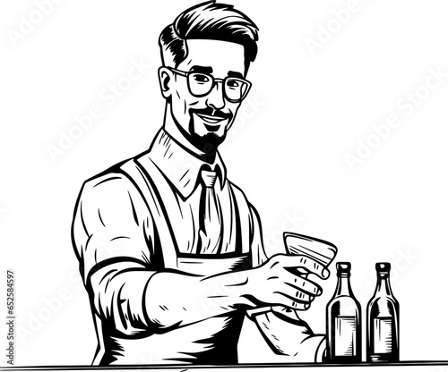 Bartender pose sketch drawing 