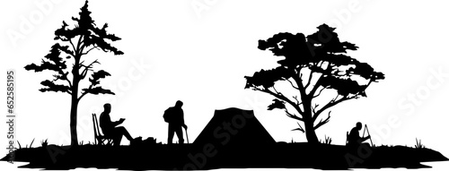 People camping scene silhouette