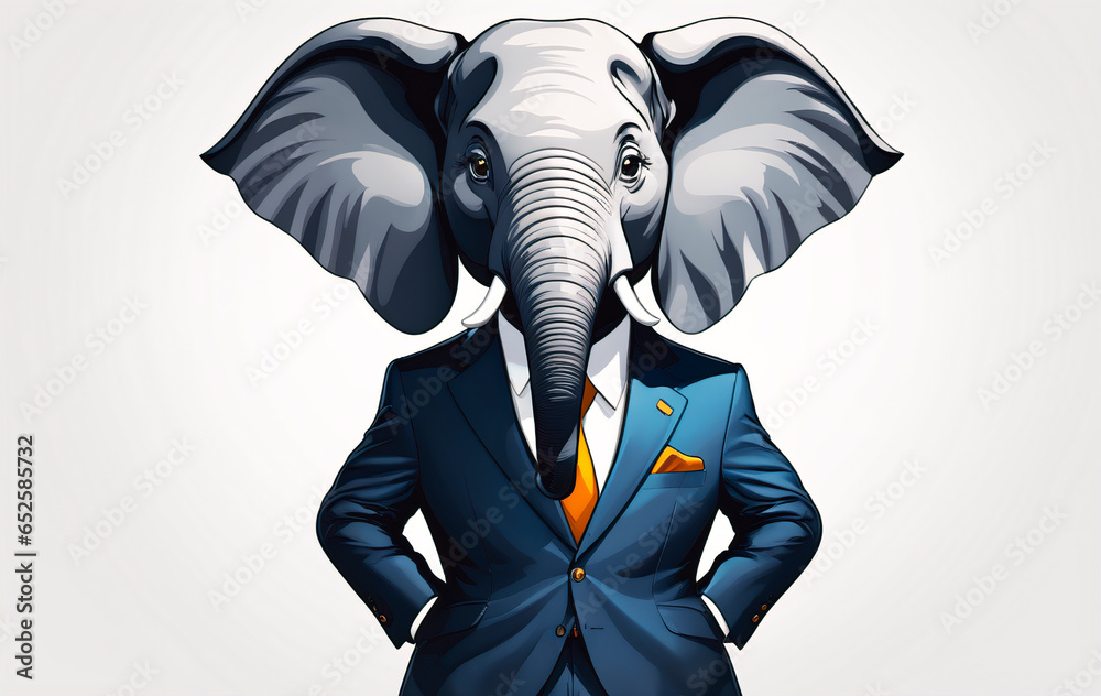 Businessman with elephant head on a white background