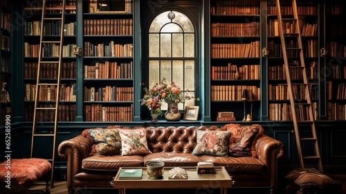 an eclectic library with an unconventional mix of bookshelves, creating a literary haven of curiosity