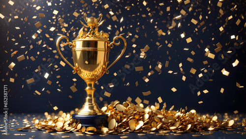 Gold cup Trophy confetti background. Image is generated with the use of an Artificial intelligence