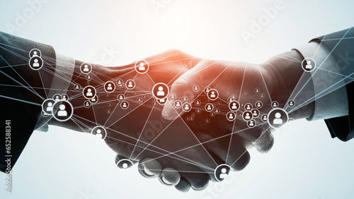 Konstfotografi Communication network image with people shaking hands.