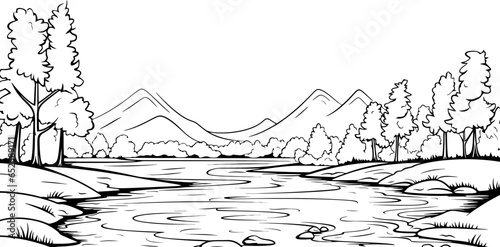 River in forest landscape drawing