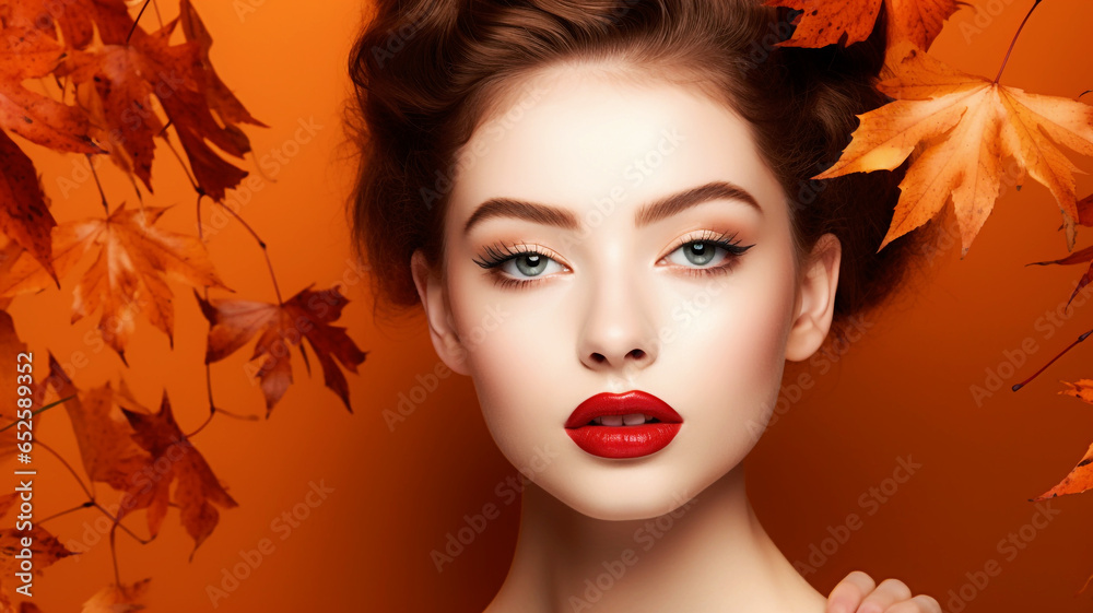 Fototapeta premium Beautiful model with autumn leaves