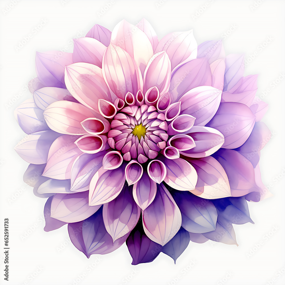 Fototapeta premium Watercolor Purple dahlia beautiful flower isolated on a white background