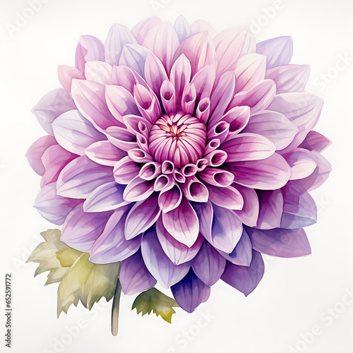 Watercolor Purple dahlia beautiful flower isolated on a white background