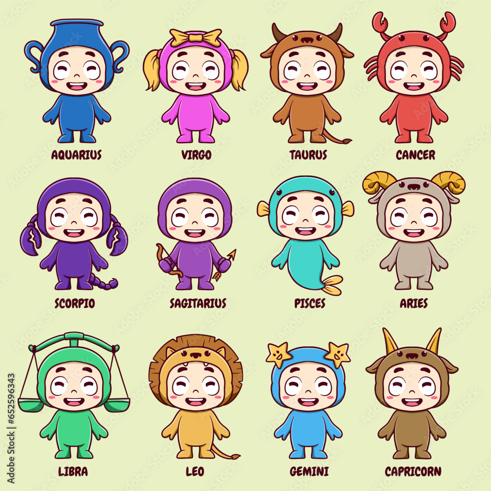 set of Zodiac cartoon people