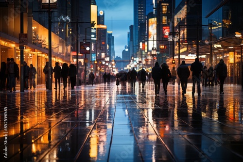 Wallpaper Mural Bustling city street at twilight, with traffic and pedestrians creating a mesmerizing blur background, Generative AI Torontodigital.ca