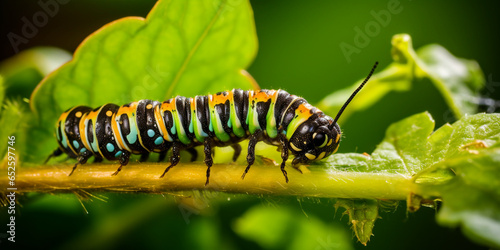 photo illustration of caterpillars on wooden twigs.generative AI © carlesroom
