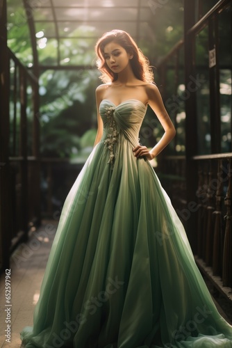 Beautiful woman in a green wedding dress  Wedding dress  Wedding.