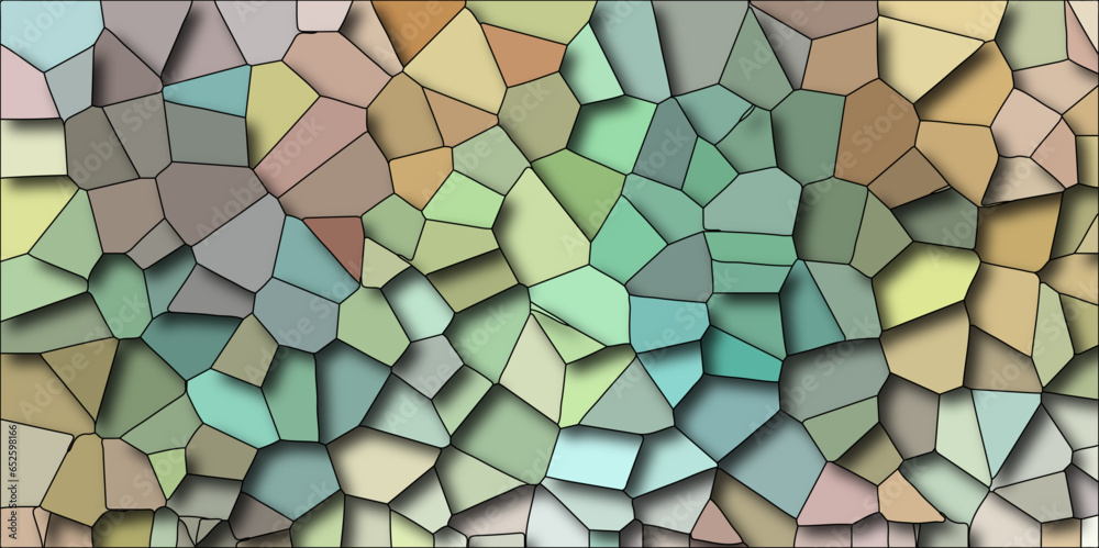 Multicolor Broken Stained Glass Background with black lines. Voronoi diagram background. Seamless pattern with 3d shapes vector Vintage Illustration background. Geometric Retro tiles pattern Multicolor Broken Stained Glass Background with black lines. Voronoi diagram background. Seamless pattern with 3d shapes vector Vintage Illustration background. Geometric Retro tiles pattern