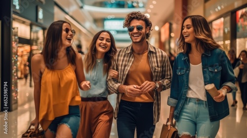 A group of friends enjoying a shopping in mall