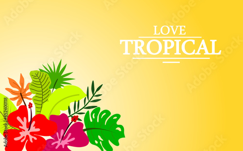 Luxury tropical design template on orange background. Exotic leaves and flowers design for cosmetics, spa, perfume, salon, travel agency, florist shop, soap, card, brochure. Elegant design vector.