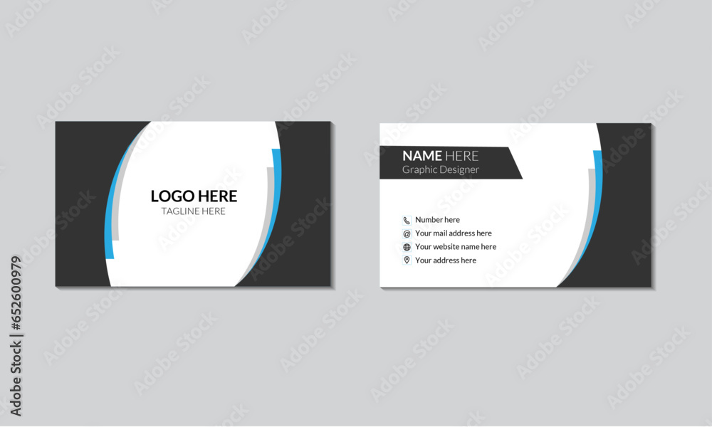 Double-sided creative business card vector design template. Modern blue, black and white business card design.