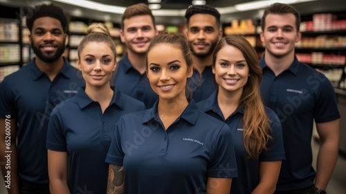 Group portrait of staff at distribution warehouse.