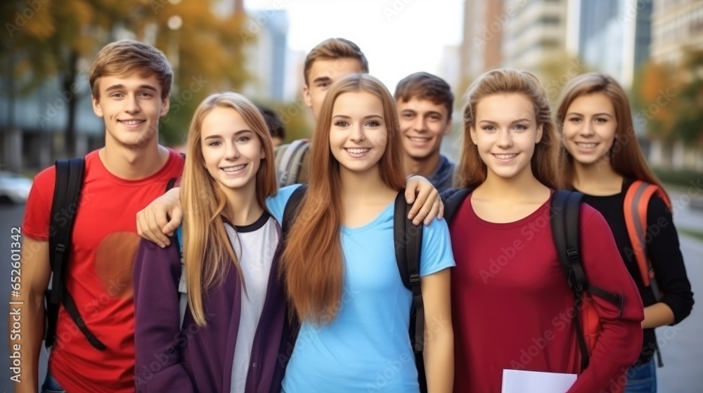 Group of young university students on the university campus. Group of young university students on the university campus.