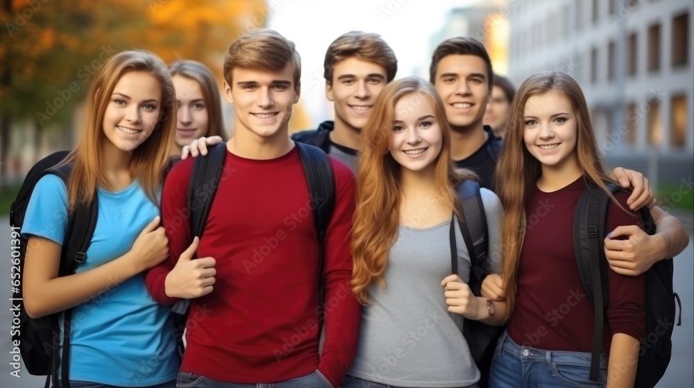 Group of young university students on the university campus. Group of young university students on the university campus.